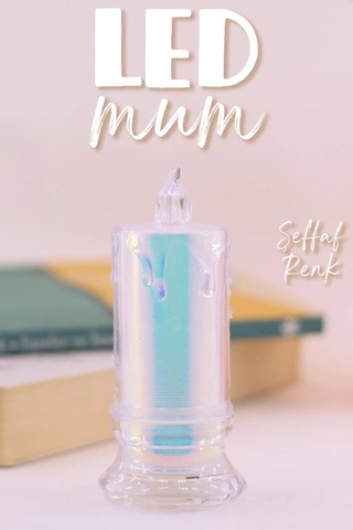 3 Adet Led Mum Simli Tipi Pil Dahil Dumansız Alev Ledli Yapay Dekoratif Mum Işığı Büyük Pt423 ŞEFFAF