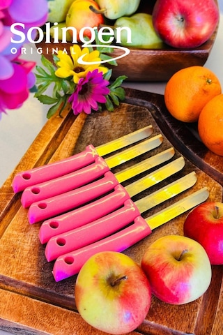 Makri Home Makri Home 6'lı Tırtıklı Meyve Ve Sebze Bıçak Seti, Pembe Beyaz - Pembe