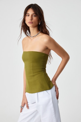 Grımelange ORIANA Kadın Slim Fit Straplez Yeşil Bluz