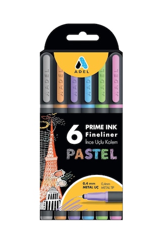 Adel Prime Ink Fineliner 6'li Pastel Klasik İnce Uçlu Kalem