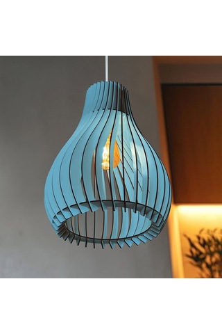 Vialux Modern Ahşap Bohem Rustik Avize Tekli Sarkıt Lamba Pastel Açık Mavi