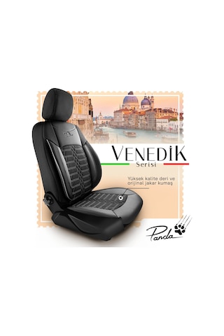 Panda Venedik Serisi Jakar Kumaş Oto Koltuk Kılıfı - Siyah / Gri