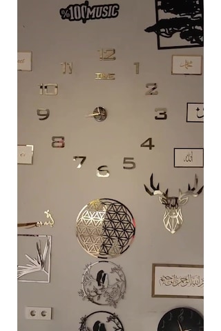 Gold Saat Sabret Şükret Dua Et Tablo 2'li Set Duvar Dekorasyon