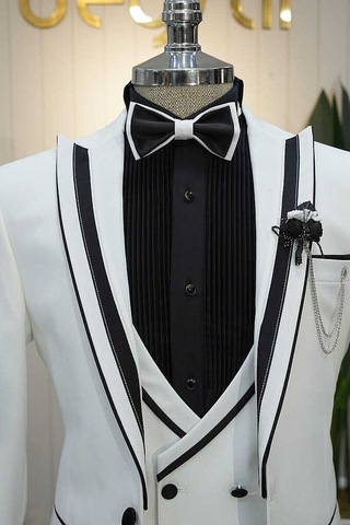 Bys Beystil Erkek Beyaz Slimfit Yelekli Damatlık & Smokin 8601
