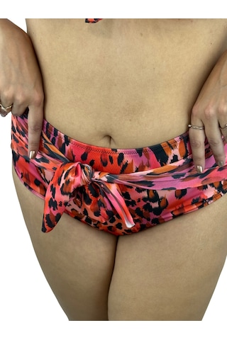 Pierre Cardin Büyük Beden Bağcık Detaylı Leopar Desenli Yüksek Bel Kadın Bikini Takımı