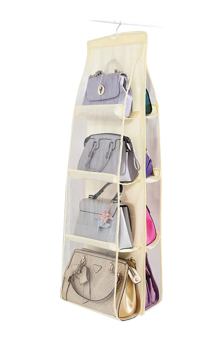 Moveevo Bej 4 Katlı 8 Cepli Çanta Düzenleyici, Növen Kumaş & Pvc, Döner Kanca, Görünür Tasarım, Dolap/kapı Asılı Ev Çanta Saklama Çantası Bej