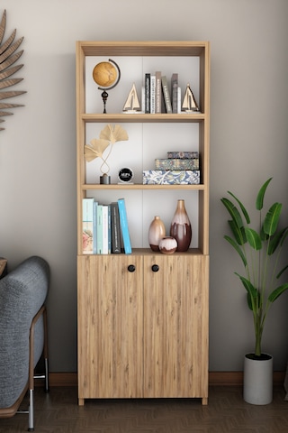 Kapaklı Çok Amaçlı Salon Dolabı 150x50x22 Cm Raflı Kitaplık Dekoratif Depolama Ünitesi Atlantik Çam