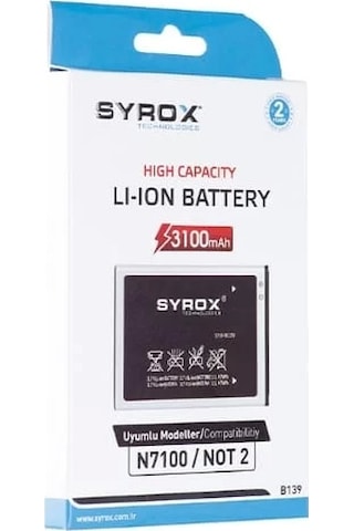 N7100/Note 2 Samsung Uyumlu Batarya Syrox SYX-B139 N7100/Note 2 Samsung Uyumlu Batarya Syrox SYX-B139
