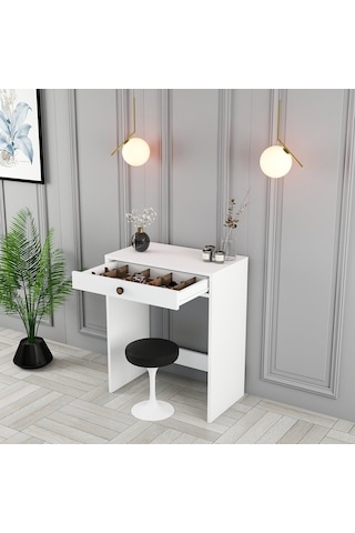 Lizbon Mini Makyaj Masası - Beyaz / Beyaz