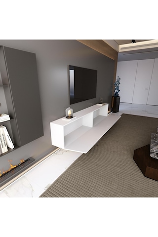 Modern Mobilya Paris Tv Ünitesi Tv Sehpası Duvara Monte 4 Kapaklı Beyaz 240 Cm Beyaz