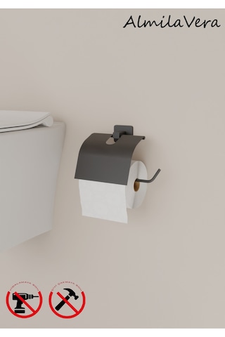 Siyah Yapışkanlı Kare Kapaklı Tuvalet Kağıtlık Wc Kağıtlık Siyah