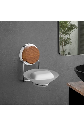 Okyanus Home Ahşap Desenli Magic Fix Krom Kuru Sabunluk