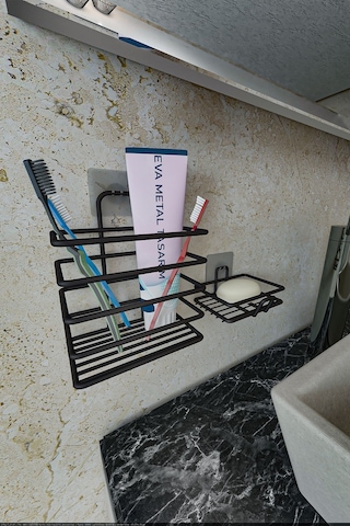 Corelle Kitchen Yapışkanlı Metal Diş Fırçalık + Sabunluk 2'li Set Siyah