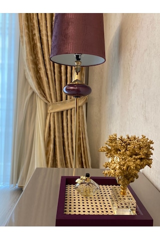 Rattan Hazeran Kare Tepsi Mor-24x24 Cm %100 Doğal Hazeran