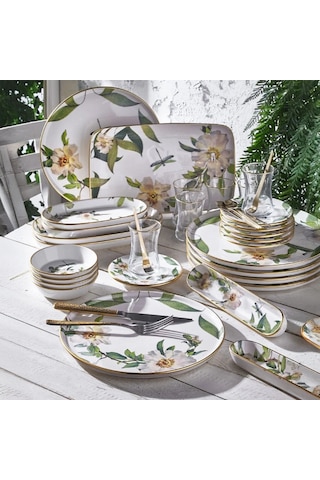 Fecra Floranda 35 Parça Gold Fileli Kahvaltı Seti Beyaz