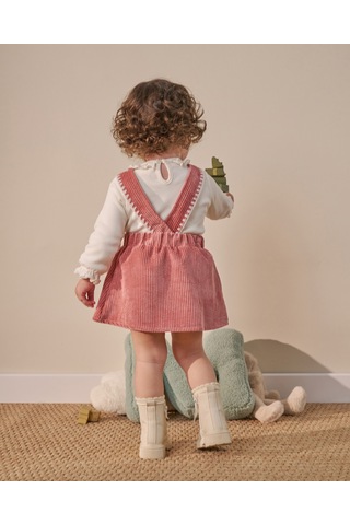 Noble Kids Pudra Papatya Detaylı Kız Bebek Salopet İkili Takım - 9 Ay-3 Yaş Pudra