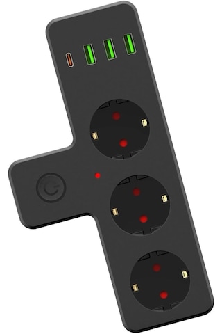 Güncelçarşı Akım Korumalı Üçlü Priz Açma Kapama Düğmeli 3'lü Soket Pd20w Output 1x Type-c 3x Usb 3x Soket Çocuk Koruması Bakır İletken 0