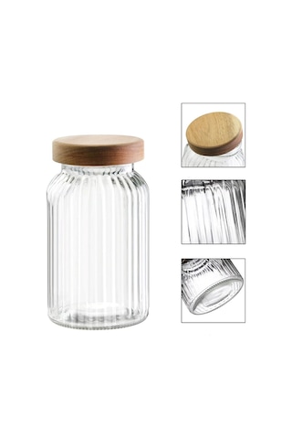 Qerhome Bambu Kapaklı Cam Çizgili Erzak Kavanozu 4900 Ml Şeffaf