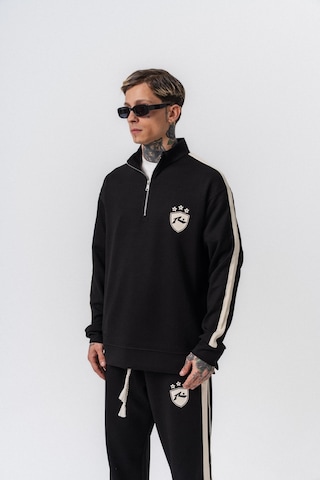 Respire Erkek Şerit Detaylı Yarım Fermuarlı Modal Sweatshirt Siyah