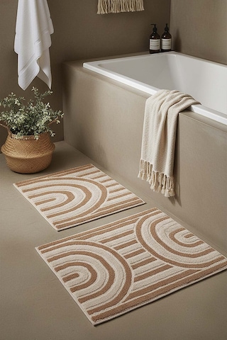 Bohem Desen 2 Li Banyo & Klozet Paspas Takımı Kahverengi