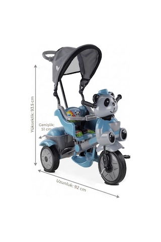 Babyhope Little Panda Ebeveyn Kontrollü Tenteli Müzikli 3 Teker Petrol Mavisi Çocuk Bisikleti