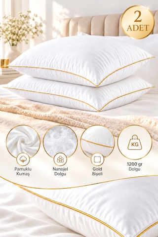 2 Adet Premium Nanojel Yastık 50x70 Cm 1200 Gram Beyaz-gold