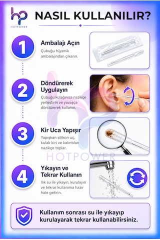 Hot Power Yapışkan Silikon Uçlu Yıkanabilir Kulak Temizleme Çubuğu 24'lü