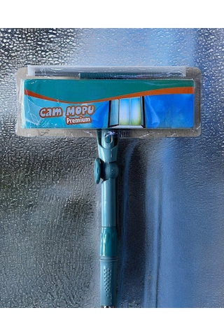 Mikrofiber Cam Mopu Yedek Bezli Cam Silme Aparatı Çekçekli Açık Mavi