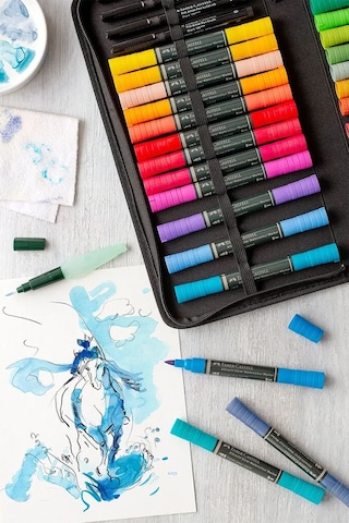 Faber-Castell Albrecht Dürer 30'lu Sulu Boya Marker Seti, Taşınabilir Çantalı, Çift Uçlu