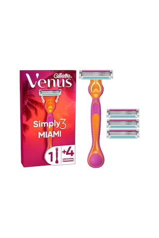 Gillette Simply Venus 3 Miami Tıraş Makinesi Gövdesi + 4 Bıçak