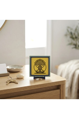 Hayat Ağacı Ve Meditasyon Figürü Butik Dekoratif Aksesuar, Huzurlu Ve Şık Bir Köşe Oluşturun 10x10cm