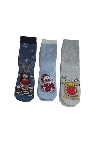 3'lü Set Pamuklu Yılbaşı Kadın Soket Çorap-mavi Mavi
