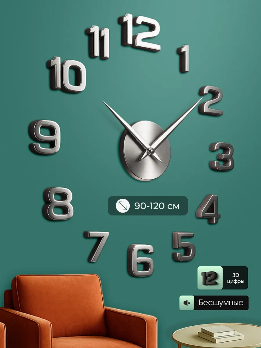 Casy Market Mutfak İçin Dekoratif Büyük Rakamlı 3b Duvar Saati 171156919 Gri