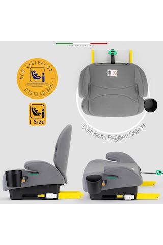 Elele Grandefix I-size Yükseltici Oto Koltuğu İsofix 125-150 Cm 15-36 Kg Gri