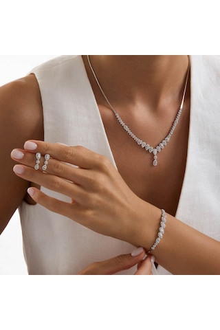 Drop Baguette Beyaz Altın Takı Seti T14326