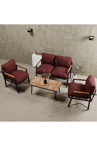 Mb Garden Furnıture Simetri Model, Balkon, Bahçe, Cafe, Metal Koltuk Takımı, Bahçe Takımı ,çay Seti , 2+1+1+ Orta Sehpa Bordo