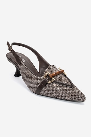 Luvi Shoes Osca Kahverengi Hasır Tokalı Sivri Burun Kadın Topuklu Ayakkabı