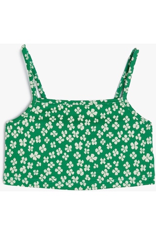 Koton Crop Atlet İnce Askılı Çiçek Baskılı Yeşil Desenli 4skg30036ak Yeşil