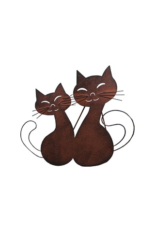 Wezone Rustik Bahçe Dekoru - Çift Kedi Figürlü Dayanıklı Metal Heykel 35cm