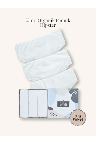 Must Have 3'lü Organik Pamuk Hipster Külot Beyaz