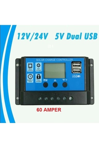 60A Solar Güneş Paneli Şarj Kontrol Cihazı Regülatörü 12 V-24 V (Tü