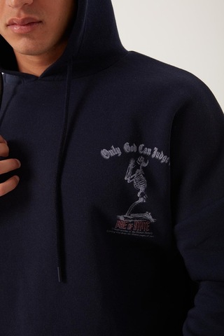 Polostate Erkek Ön Arka Age Of State Baskılı Sweatshirt Lacivert