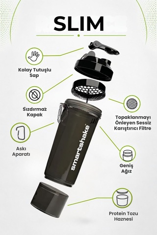 Smartshake Slim Serisi 500 Ml Siyah Protein Shaker