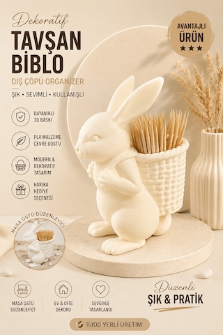 Ognami3d Dekoratif Tavşan Kürdanlık - 3d Baskı Masaüstü Organizer 34805459