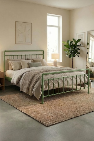 Unimetodin Metal Karyola Beyaz - Konik Geçme Konfor Destekli Latalı - 140x190/140x200/160x200/180x200 Yeşil