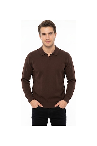 Foterman Erkek Spor Polo Yaka Mevsimlik Kazak Bgl-st05444 Kahverengi
