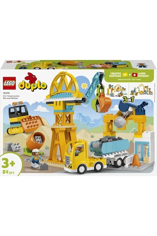 LEGO® DUPLO® Kasabası 3'ü 1 Arada İnşaat Sahası ve Araçları 10476 -3 Yaş ve Üzeri Çocuklar için Figür İçeren Yapım Seti (84 Parça)