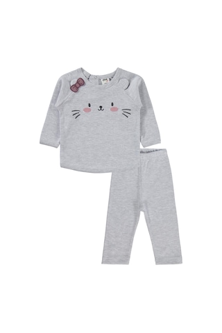 Civil Baby Kuyruk Ve Kedi Baskılı 6-18 Ay Takım - Bej Taş Rengi
