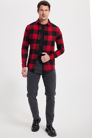 Tudors Erkek Slim Fit Dar Kesim Kareli Kışlık Oduncu Gömlek-42339 Kırmızı