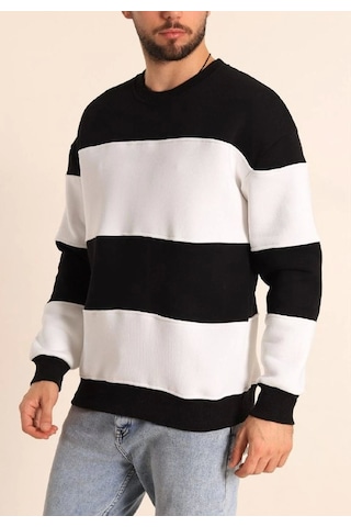Veraura Lifestyle Parçalı Bisiklet Yaka Baskılı Sweatshirt - Siyah